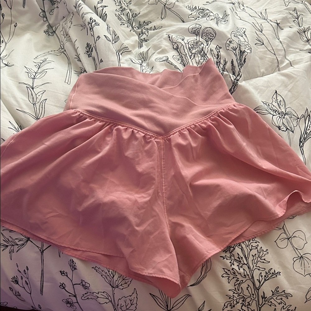 aerie Rose Pink High-Waist Flared Shorts